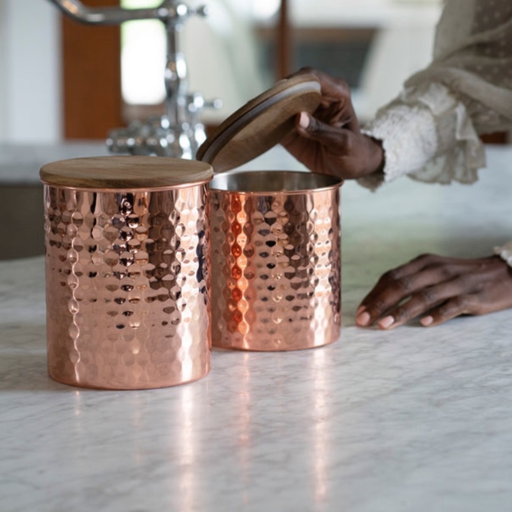 NIB Hammered Copper Canisters